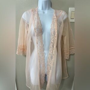 Vintage Frederick’s of Hollywood Sheer Lace Robe | Blush Pink Lingerie | Small